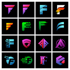 Set of letter F simple logo icon design vector
