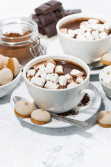 cups of hot chocolate with marshmallows, vertical