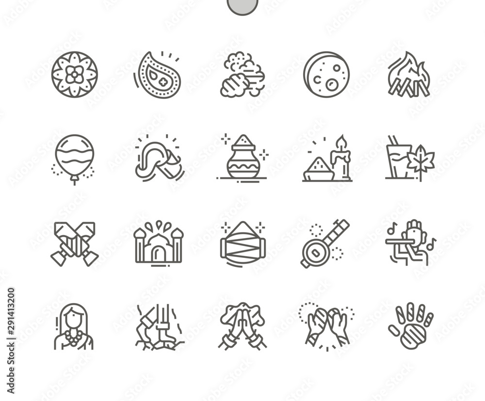Poster holi well-crafted pixel perfect vector thin line icons 30 2x grid for web graphics and apps. simple 