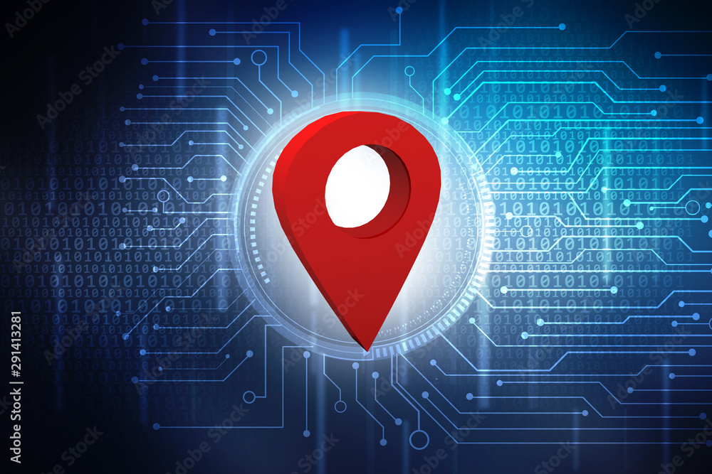 Poster 3d rendering red map pointer