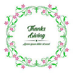 Pattern card of thanksgiving, with green leaves frame and pink flower. Vector