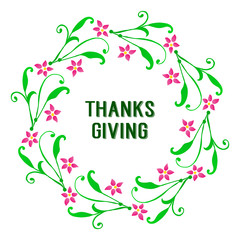 Pattern card of thanksgiving, with green leaves frame and pink flower. Vector