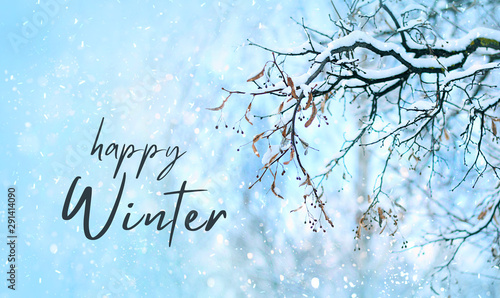 Happy Winter Tree Branches In Snow Snowy Winter Season Landscape Snowy Weather Soft Selective Focus Blurred Abstract Winter Background Wall Mural Yuliya Kolmogorceva