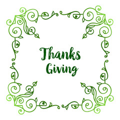 Decoration of card thanksgiving, with pattern of seamless green leaves frame. Vector