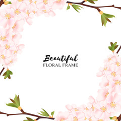 Fototapeta na wymiar Beautiful sakura cherry blossom floral frame