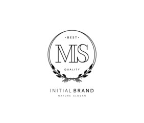 M S MS Beauty vector initial logo, handwriting logo of initial signature, wedding, fashion, jewerly, boutique, floral and botanical with creative template for any company or business.