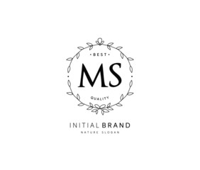M S MS Beauty vector initial logo, handwriting logo of initial signature, wedding, fashion, jewerly, boutique, floral and botanical with creative template for any company or business.
