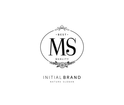 M S MS Beauty vector initial logo, handwriting logo of initial signature, wedding, fashion, jewerly, boutique, floral and botanical with creative template for any company or business.