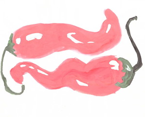 Drawing with watercolors: Two chili peppers.