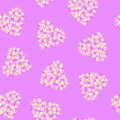 Beautiful floral heart seamless pattern on pink background.