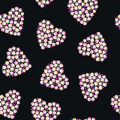 Vector seamless pattern floral heart tulips on black background