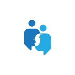 Speech bubbles in blue color shaped face people talking