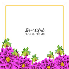 Floral frame with purple dahlia flower bouquet