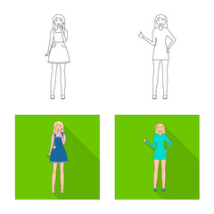Vector design of posture and mood sign. Set of posture and female stock symbol for web.