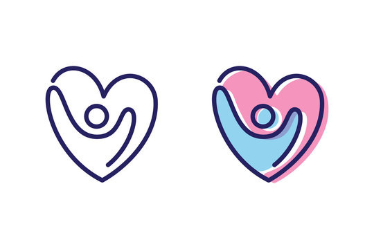 Vector abstract people shaped heart icon symbol with bold outline