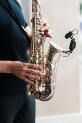 Fototapeta premium A saxophone musician plays a song