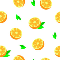 Seamless pattern of juicy oranges on white background.