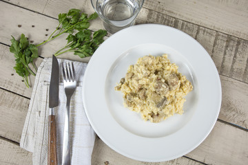 risotto au poulet et champignons