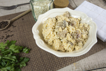 risotto au poulet et champignons
