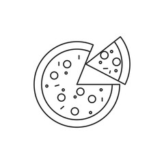 Pizza flat line icon. Vector thin sign of Italian fast food cafe logo. Pizzeria illustration. Isolated on white background.