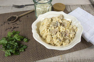 risotto au poulet et champignons