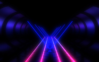 Plakat abstract architecture tunnel with neon light. 3d illustration