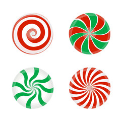 Set of striped candy without wrapper. Caramel, vector illustration isolated on white background.