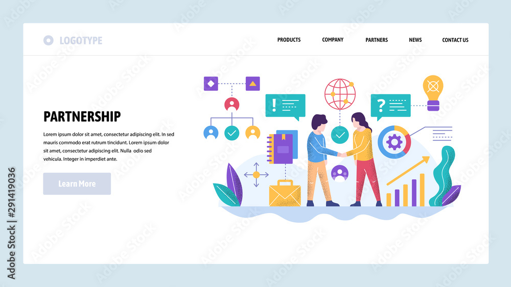 Poster vector web site design template. global business partnership. agreement handshake. landing page conc