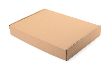 Closed cardboard box on white background. Mockup for design