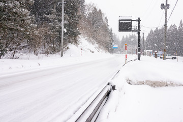 Landscape of winter roadside in Japan