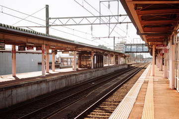 Fototapeta na wymiar Empty Japan Kakunodate JR train station platform
