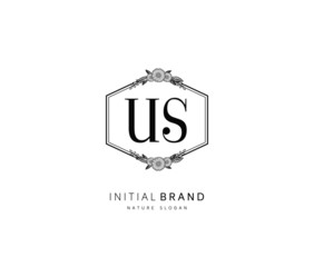 U S US Beauty vector initial logo, handwriting logo of initial signature, wedding, fashion, jewerly, boutique, floral and botanical with creative template for any company or business.