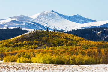Snowy Mountain in Fall