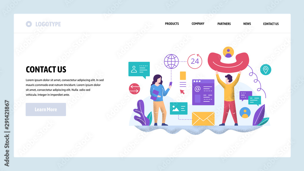 Poster vector web site design template. call center and helpline support. contact us page. landing page con