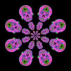 Pink Skulls On A Black Background