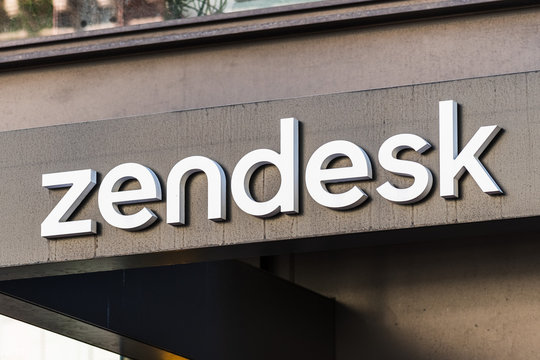 Sep 20, 2019 San Francisco / CA / USA - Zendesk sign at their headquarters in downtown San Francisco; Zendesk Inc. is a customer service software company