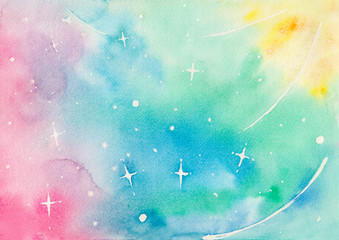 光り輝く宇宙のイメージ　水彩イラスト © yoriko katayama