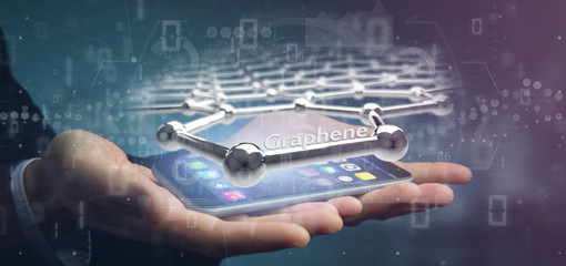 Businessman holding a graphene structure - 3d rendering