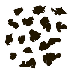 Wreckage silhouettes set. Parts of paper, metal or plastic matter teared apart. Crash accident scrap.