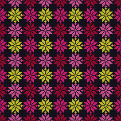 Seamless vector background with Norwegian snowflakes. Pixel snowflakes. Merry Christmas! Winter pattern. Can be used for wallpaper, textile, invitation card, wrapping, web page background.