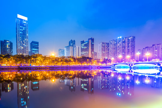 Nightscape Architectural Landscape of Chengdu City, Sichuan Province
