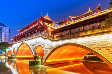 Naklejka na ściany i meble Nightscape Architectural Landscape of Chengdu City, Sichuan Province