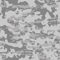 Camouflage seamless texture. Modern fashion design. Grunge camo military pattern. Light grey ink monochrome, fashionable, fabric. Vector background