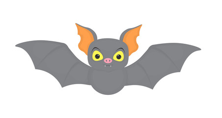 Grey cartoon bat vector illustration isolated on white