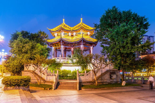 Nightscape Architectural Landscape of Chengdu City, Sichuan Province