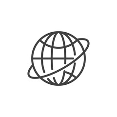 Worldwide line icon. Globe grid linear style sign for mobile concept and web design. Planet Earth orbit outline vector icon. Symbol, logo illustration. Vector graphics
