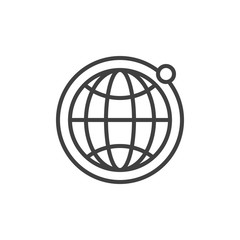 Planet Earth satellite line icon. Worldwide linear style sign for mobile concept and web design. Globe grid outline vector icon. Symbol, logo illustration. Vector graphics