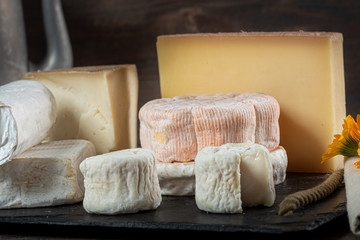 Tray with different French cheeses