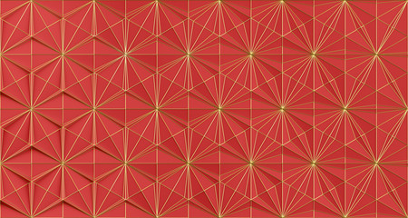 Abstract three-dimensional background of a set of triangular elements of parametric variable height and shape with metallic shiny edges. 3D illustration 3D rendering