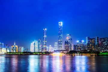 Fototapeta na wymiar Nightscape Skyline of Urban Architectural Landscape in Guangzhou
